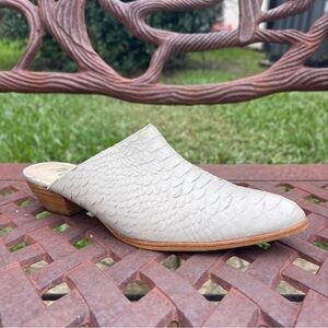 💋MATISSE Clover Taupe Leather Croc Skin Slip On Stacked Wood Heel Mules